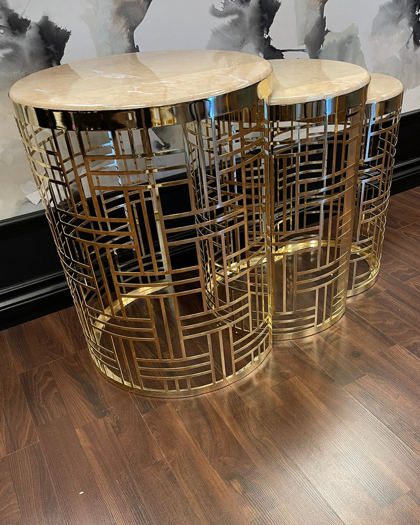 GOLD & CREAM THREE-PIECE NESTING TABLE, RECTANGLE DESIGN