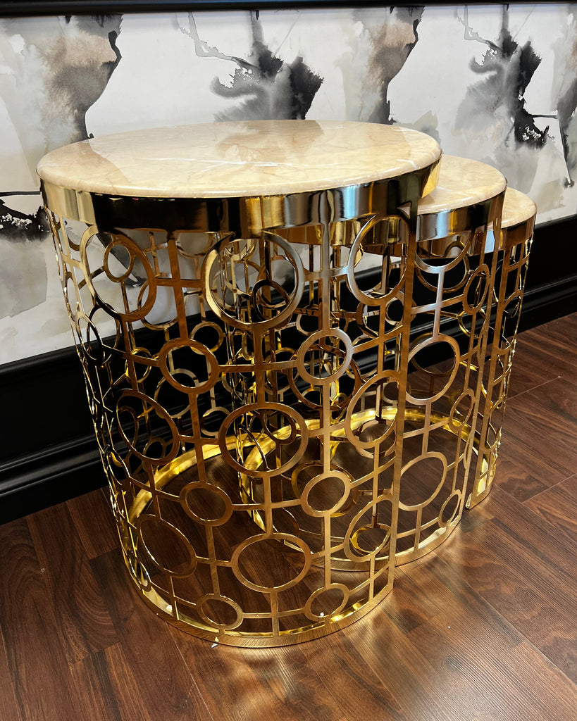 GOLD & CREAM THREE-PIECE NESTING TABLE SET