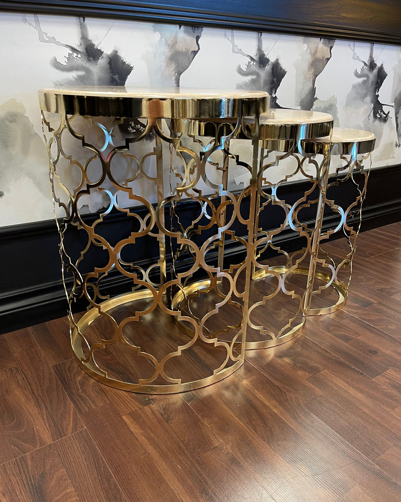 GOLD & CREAM THREE-PIECE NESTING TABLE SET