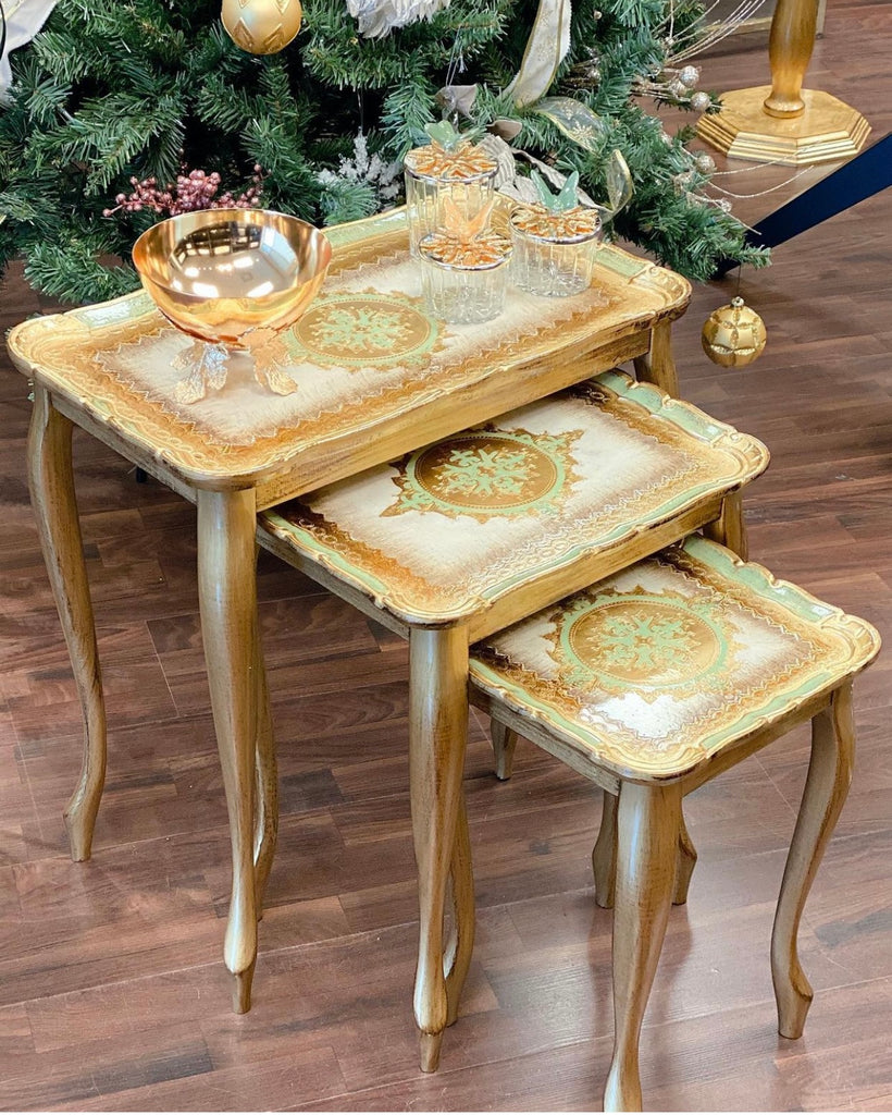 GOLD & GREEN LEAF NESTING ITALIAN TABLES SET