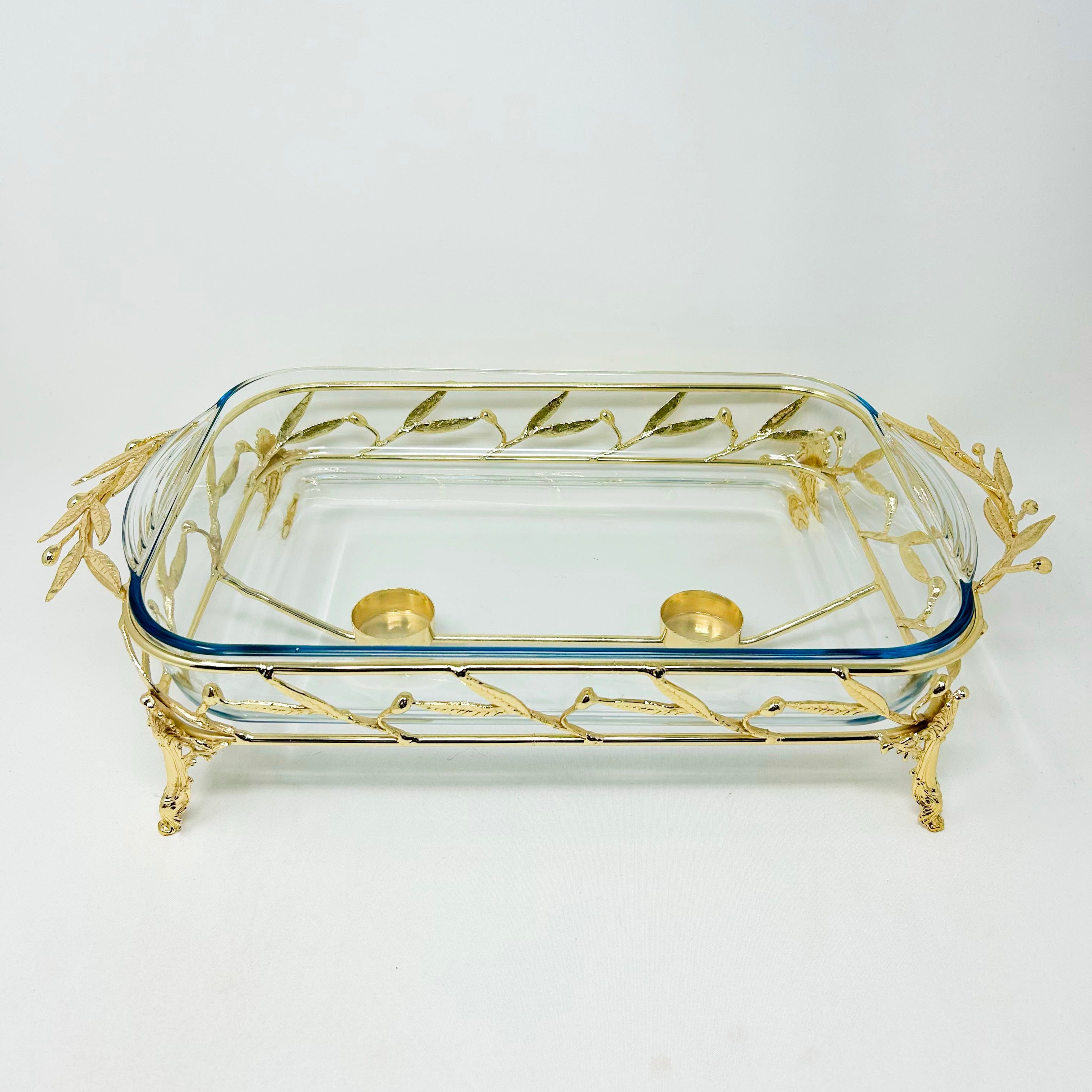 LARGE RECTANGULAR PYREX DISH STAND WITH WARMER, OLIVE LEAF COLLECTION ...