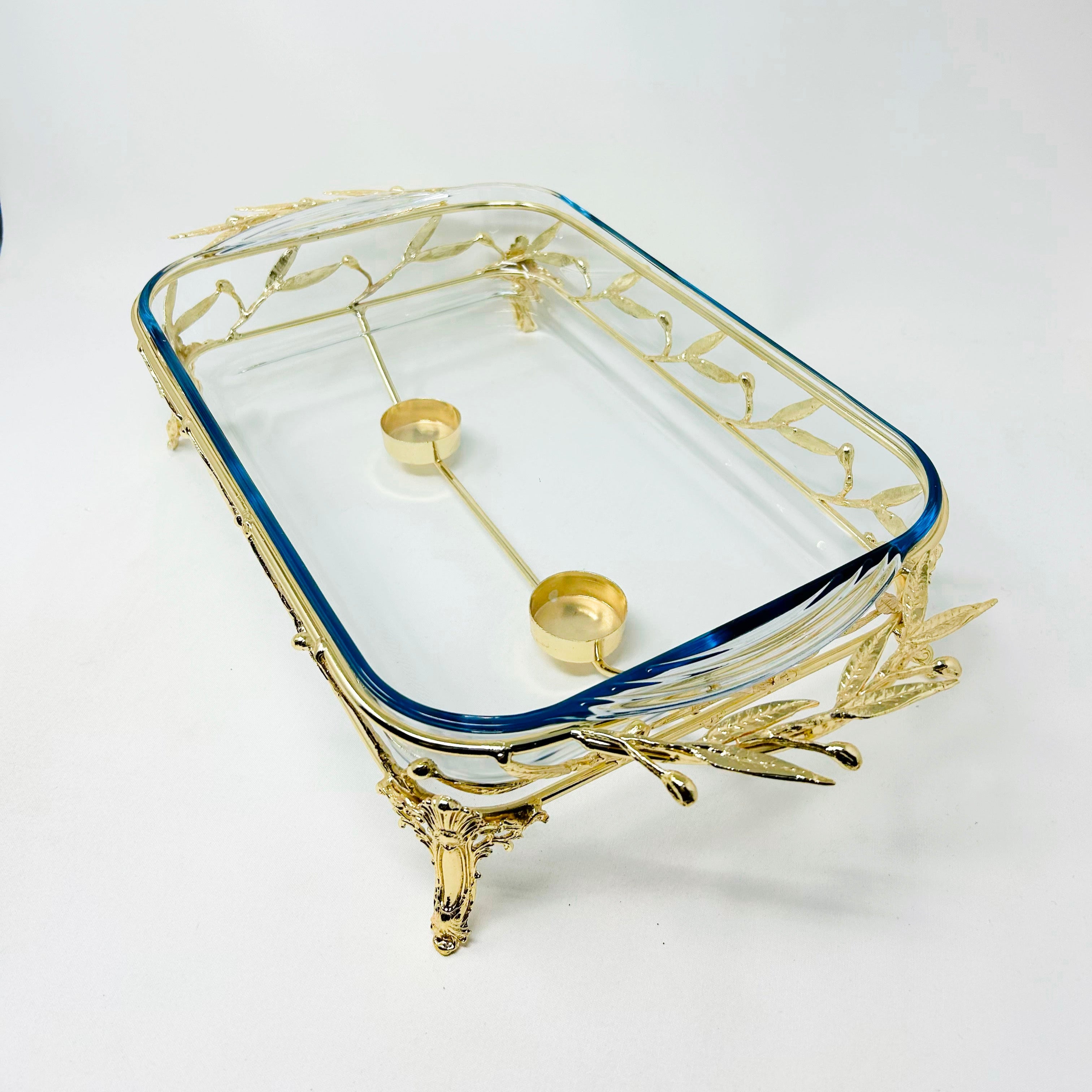 LARGE RECTANGULAR PYREX DISH STAND WITH WARMER, OLIVE LEAF COLLECTION ...