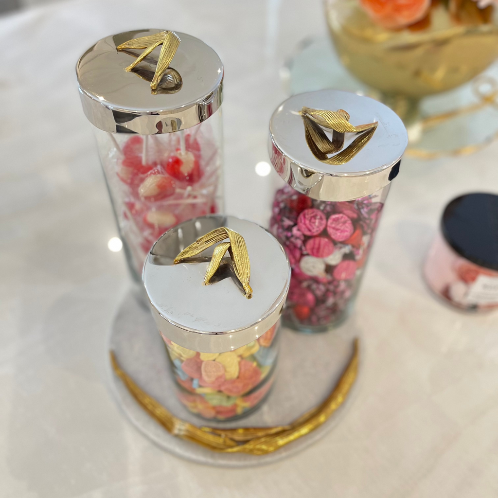 LARGE GLASS JAR WITH THIN LEAF