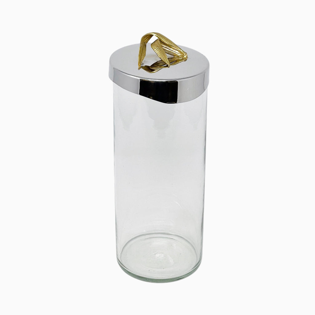 LARGE GLASS JAR WITH THIN LEAF