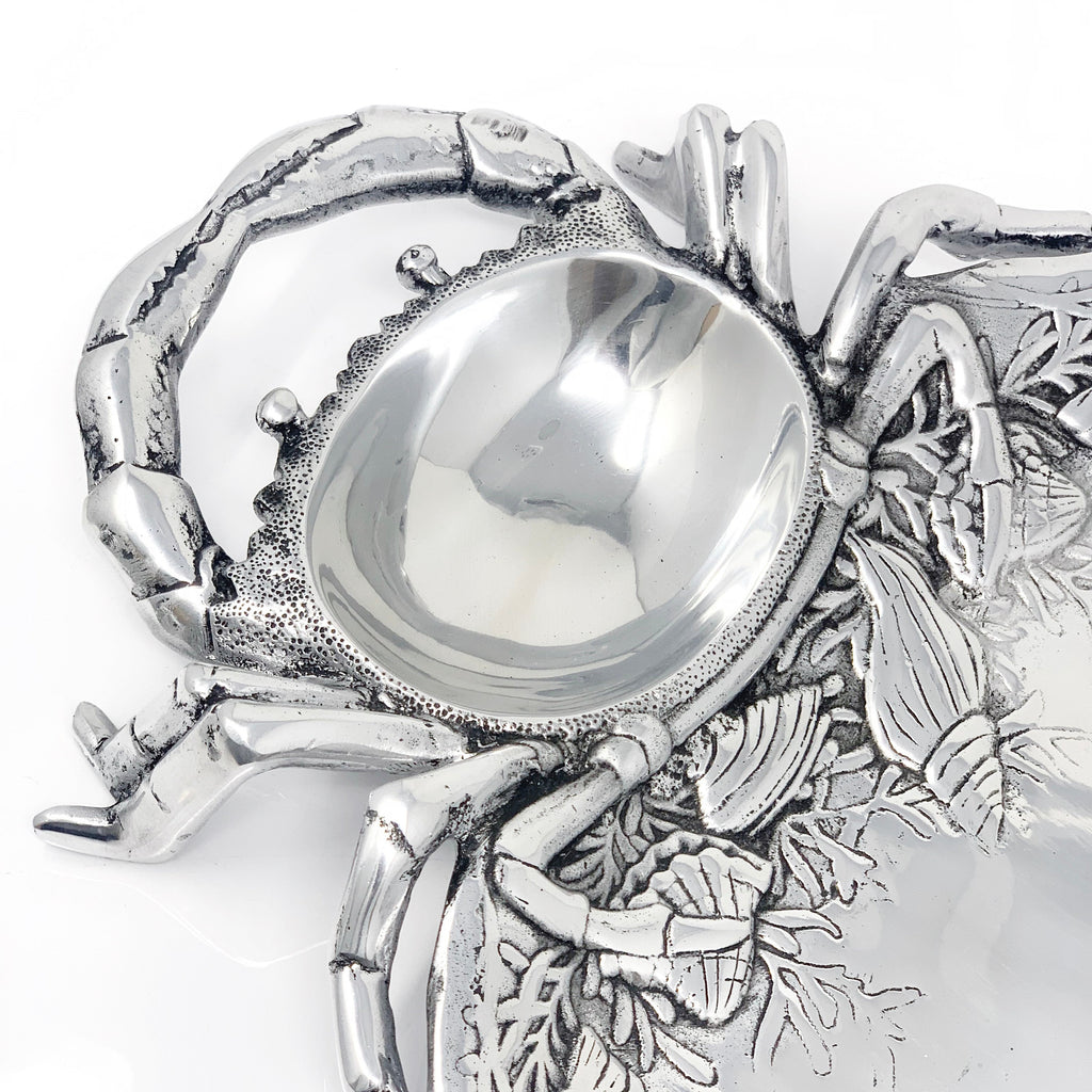 LARGE SILVER SERVING PLATTER WITH CRAB HANDLES
