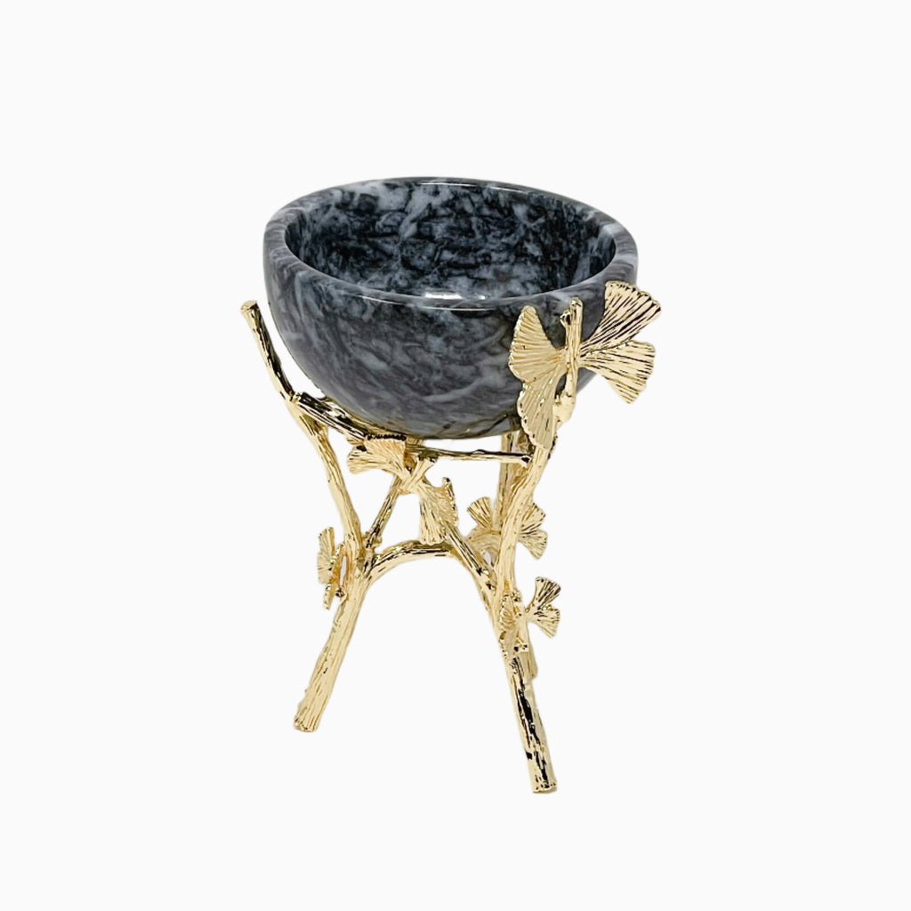 MARBLE SNACK BOWL WITH GOLD TONE STAND, BUTTERFLY COLLECTION