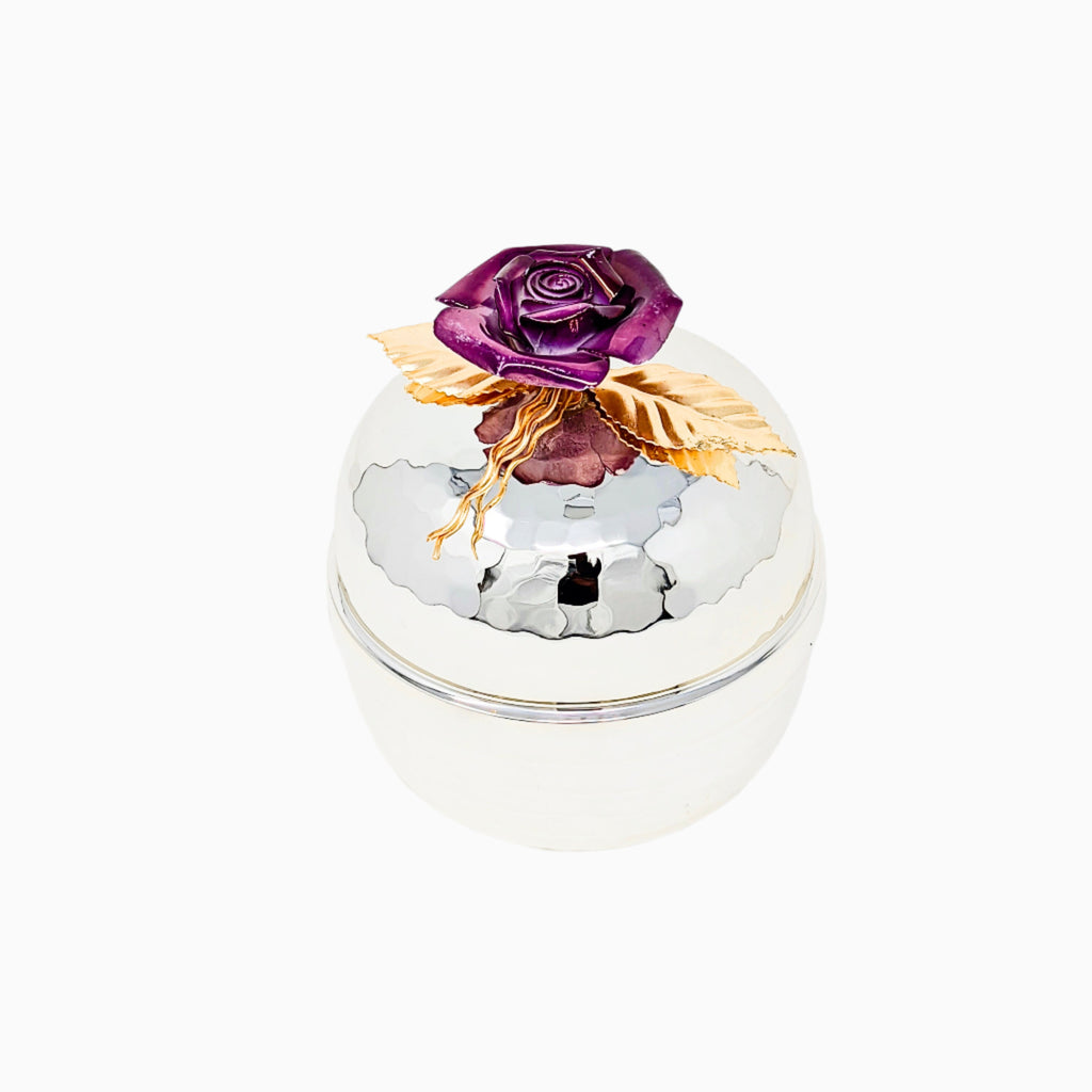 MEDIUM SIZE JAR WITH GOLD LEAF & PURPLE ROSE
