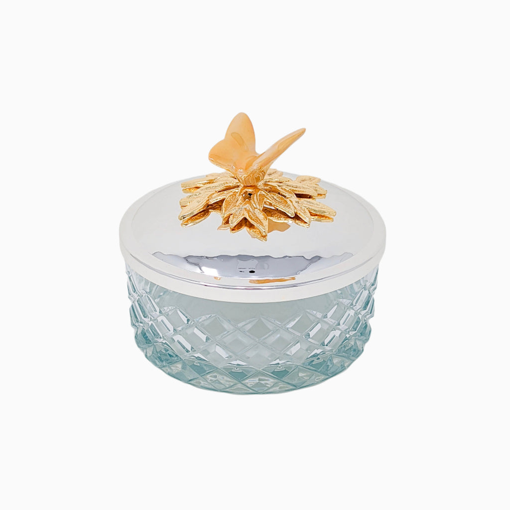MEDIUM SNACK JAR WITH BUTTERFLY SILVER LID 