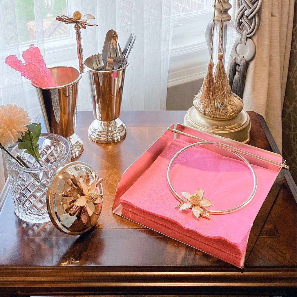 NAPKIN HOLDER WITH WHITE ENAMEL FLOWER