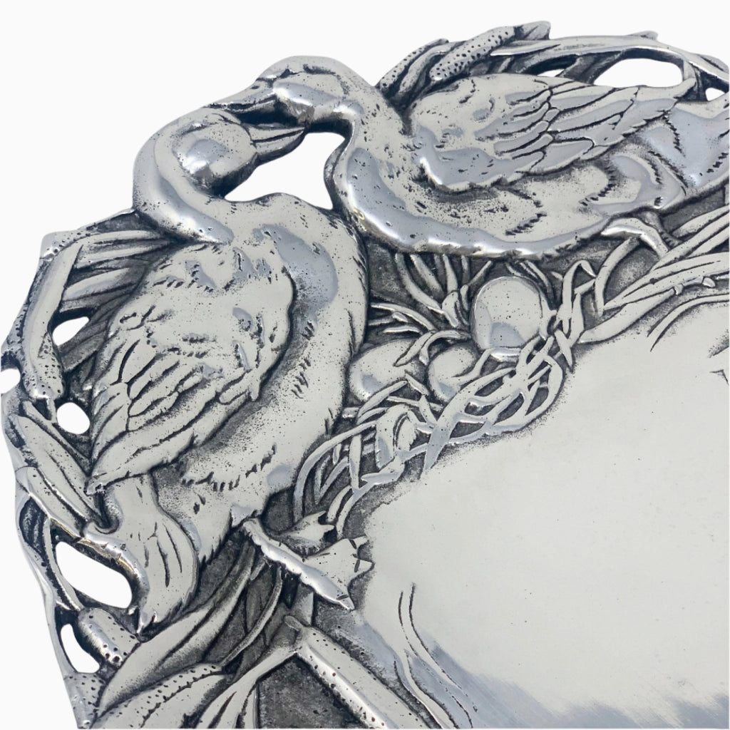 OVAL SILVER TRAY WITH SWANS