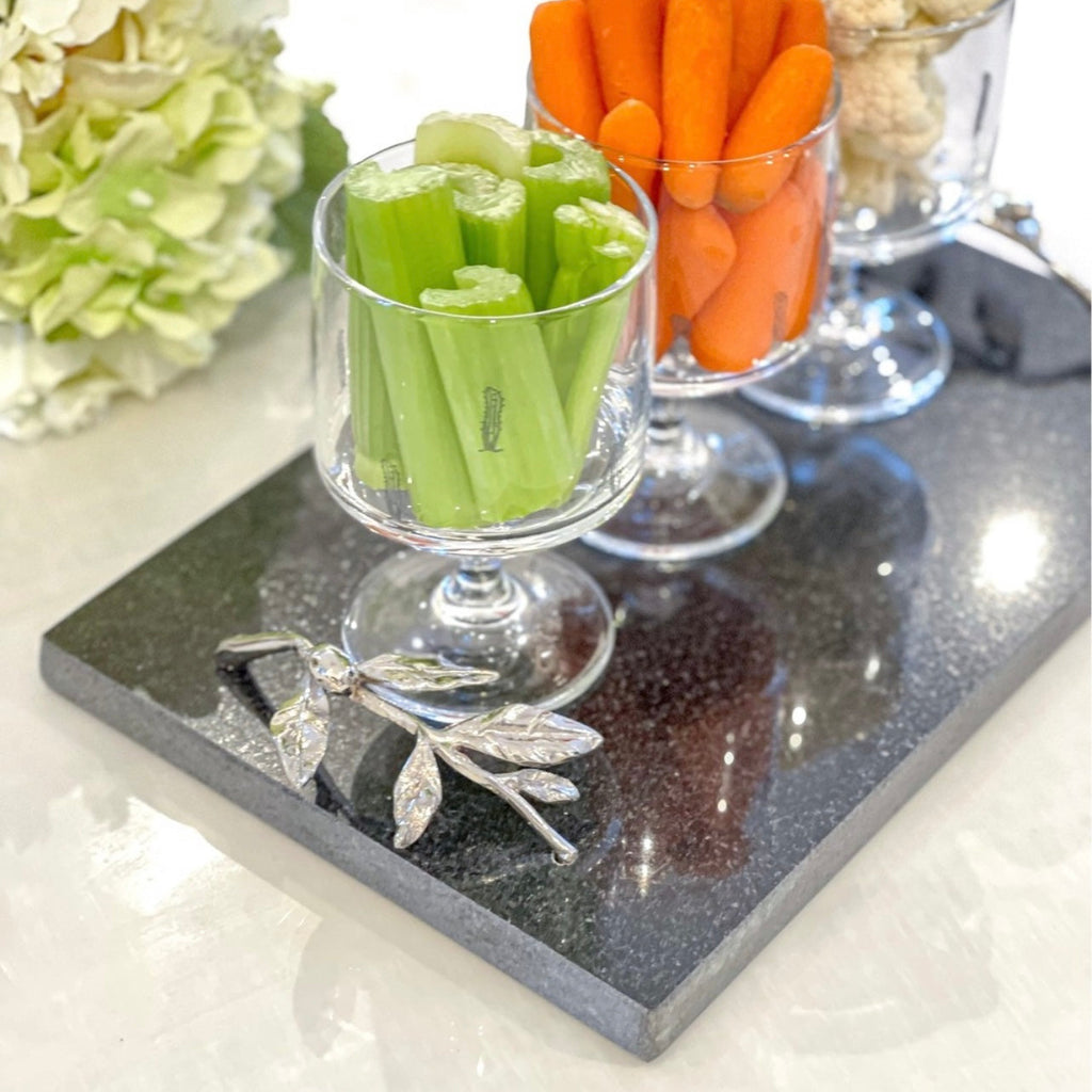 RECTANGULAR GRANITE MARBLE TRAY WITH OLIVE LEAF HANDLE
