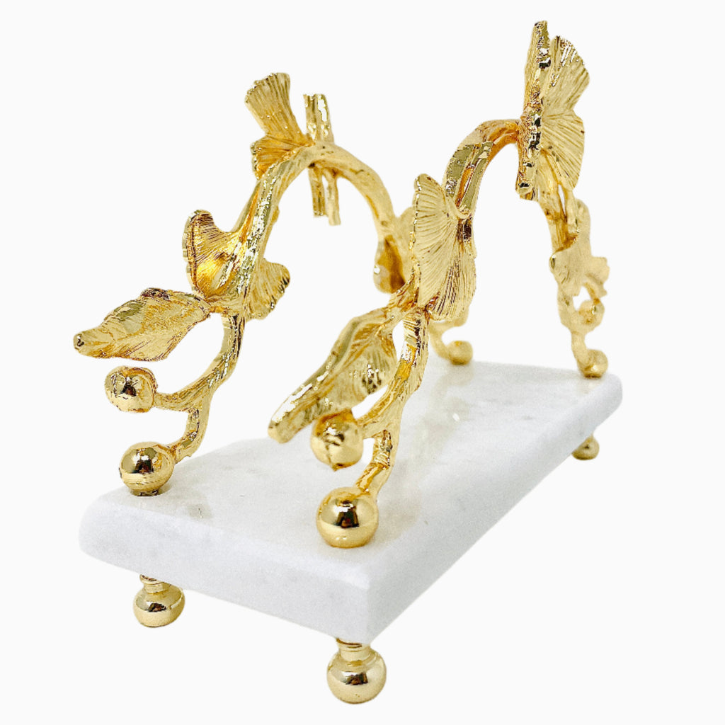 Marble napkin holder with butterfly accents