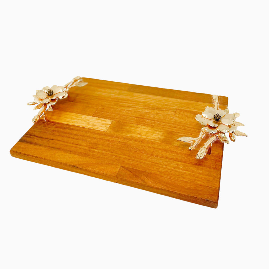 RECTANGULAR WOODEN BOARD WITH GOLDEN TONE HANDLES