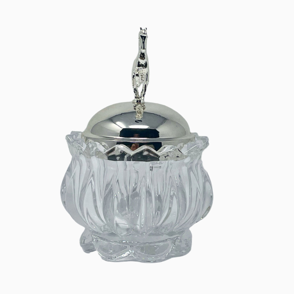 ROUND GLASS CANDY BOWL WITH SILVER TONE LID, HORSE COLLECTION