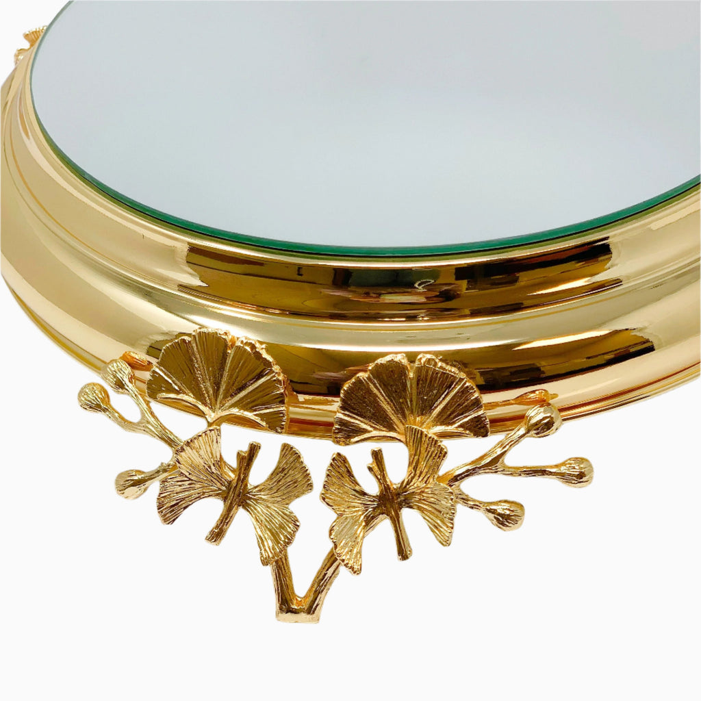 ROUND GOLDEN TONE MIRROR TRAY