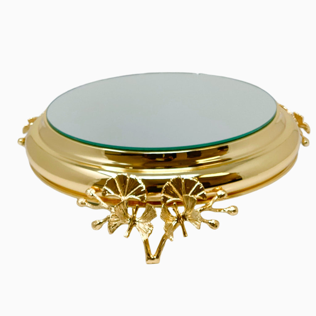 ROUND GOLDEN TONE MIRROR TRAY