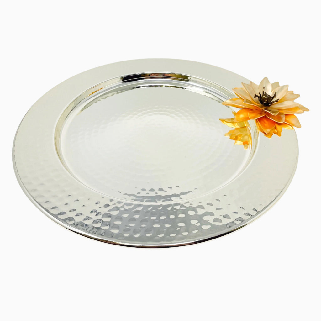 ROUND SILVER TONE SWEET PLATE ON FOOT