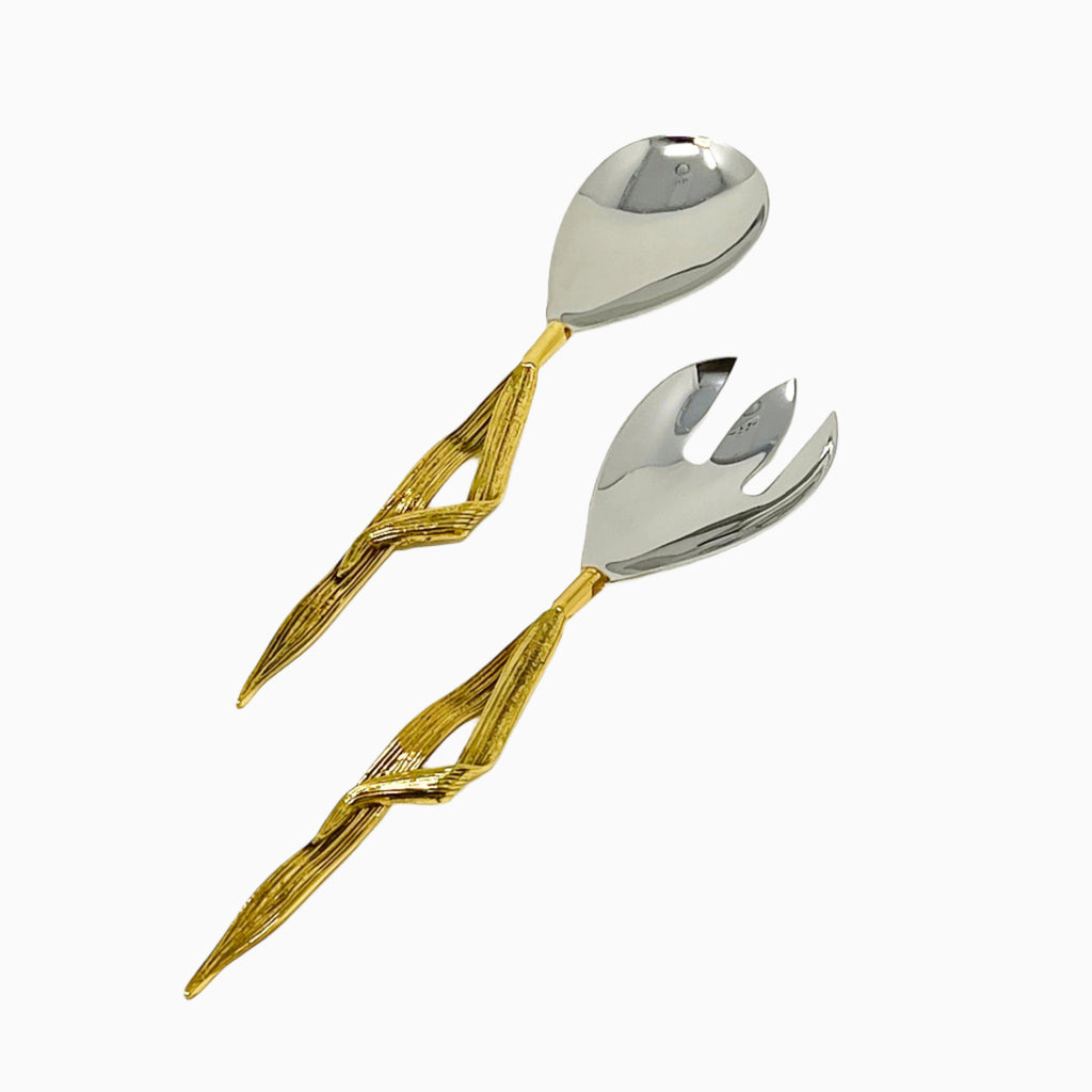 SALAD SPOON/ FORK WITH LEAF HANDLE