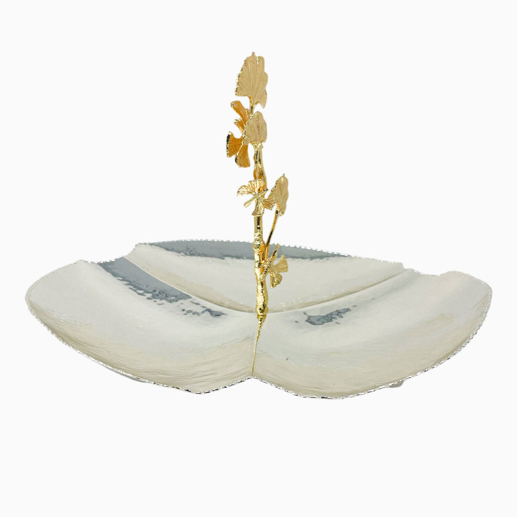 SILVER AND GOLD THREE-SECTION SNACK TRAY