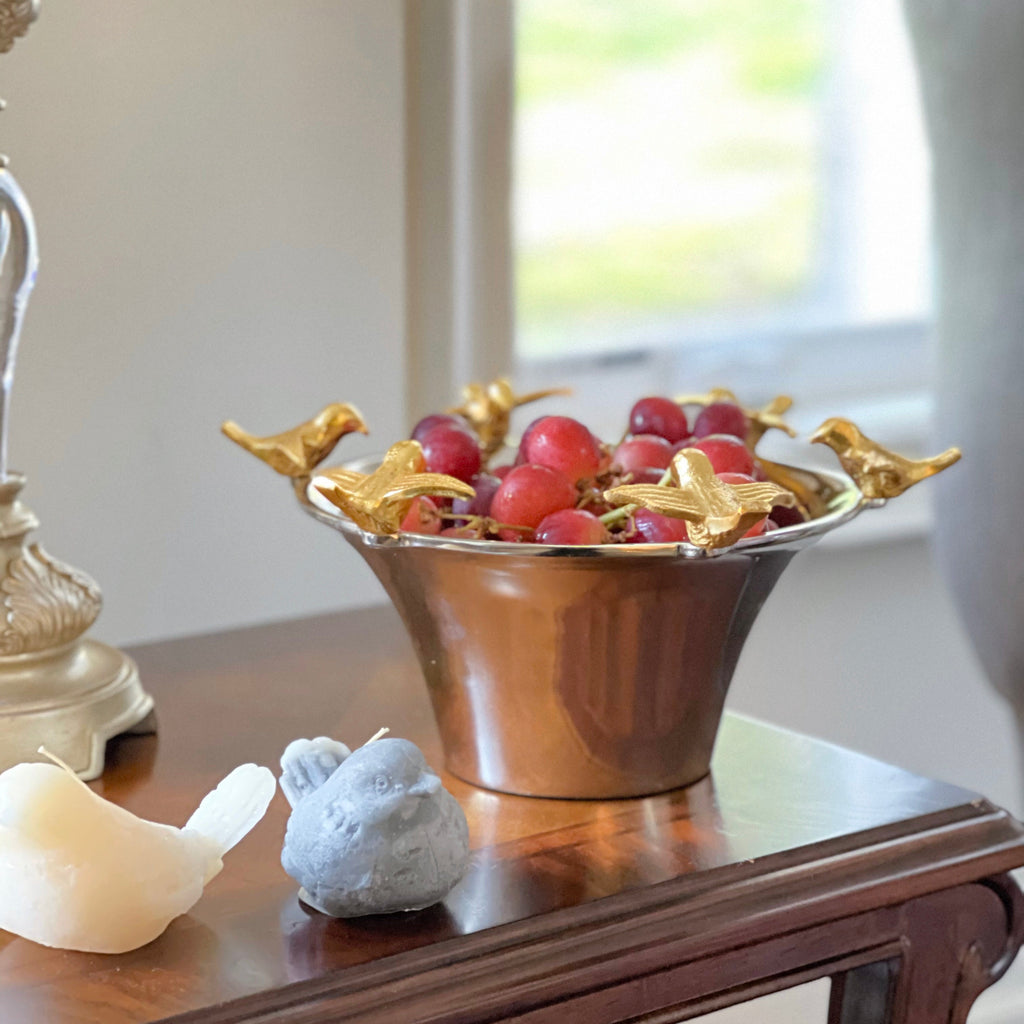 SILVER BOWL WITH GOLDEN DOVES