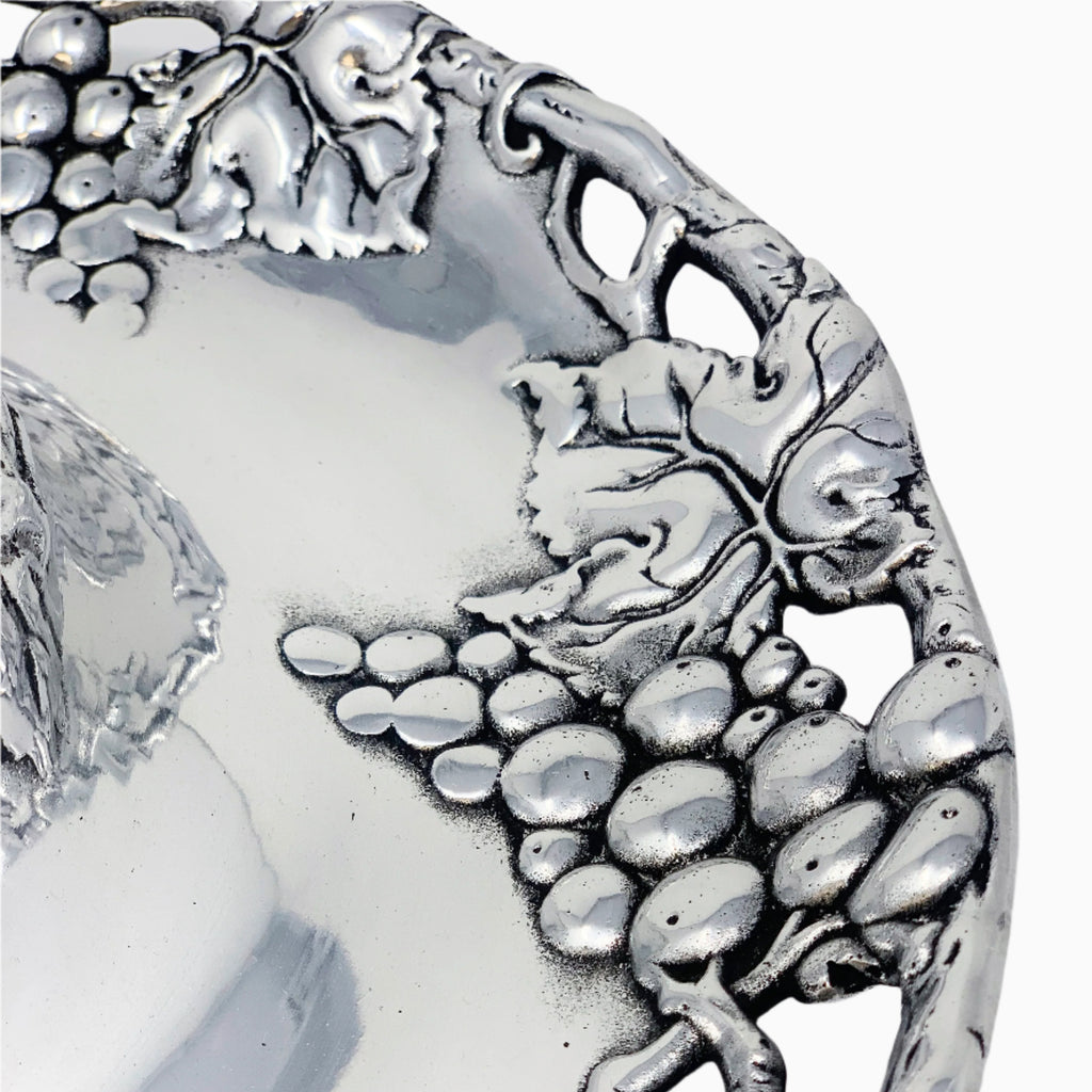SILVER CHIP AND DIP PLATTER WITH GRAPEVINES