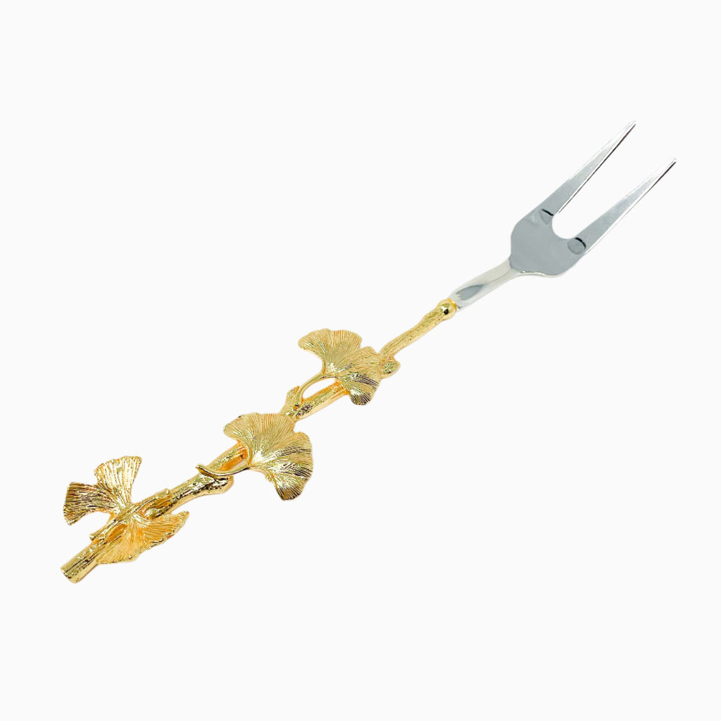SILVER SALAD  FORK WITH GOLD TONE BUTTERFLY HANDLE 