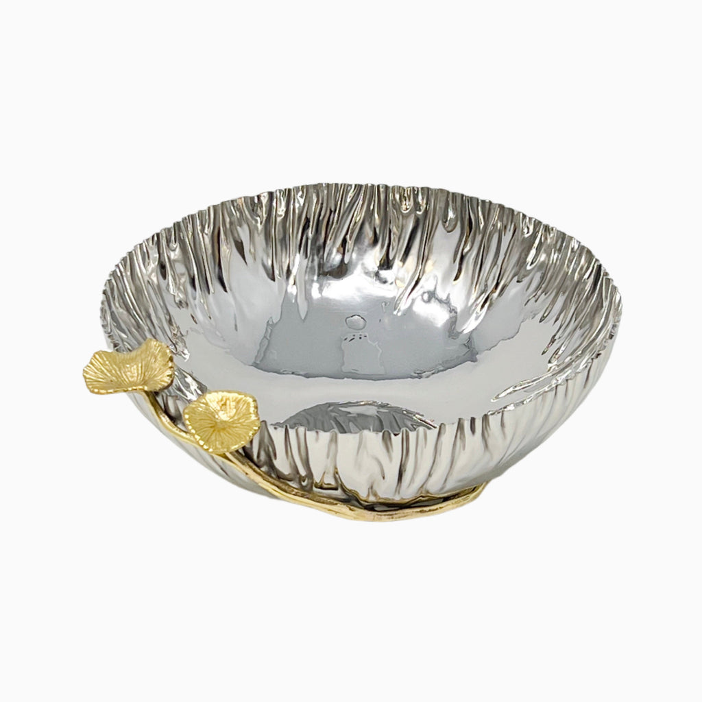 SILVER SERVING BOWL WITH MUSHROOM HANDLE