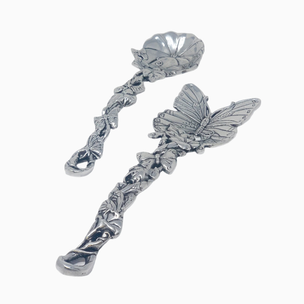 SILVER SPATULA AND SPOON SET, BUTTERFLY COLLECTION