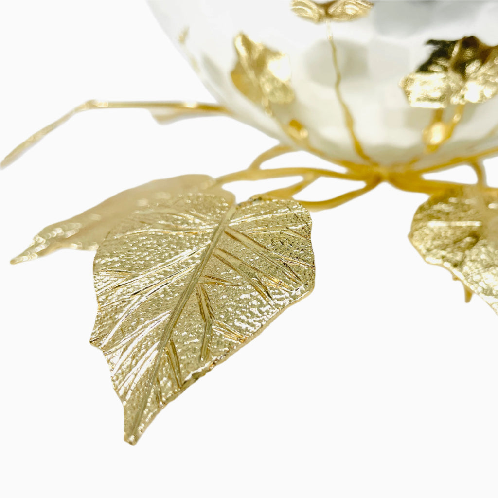 SILVER TONED SERVING BOWL ON GOLDEN LEAF TONED STAND