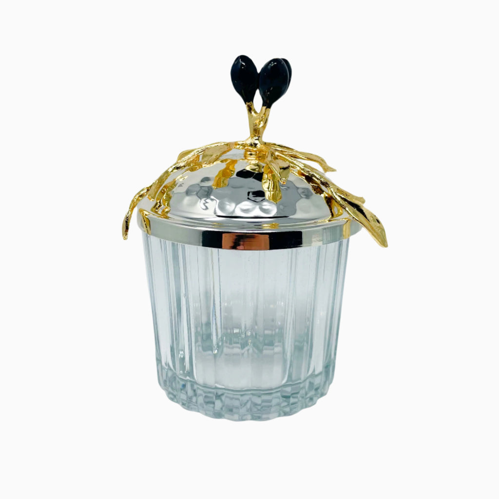 SILVER TONE GLASS JAR SET WITH LID
