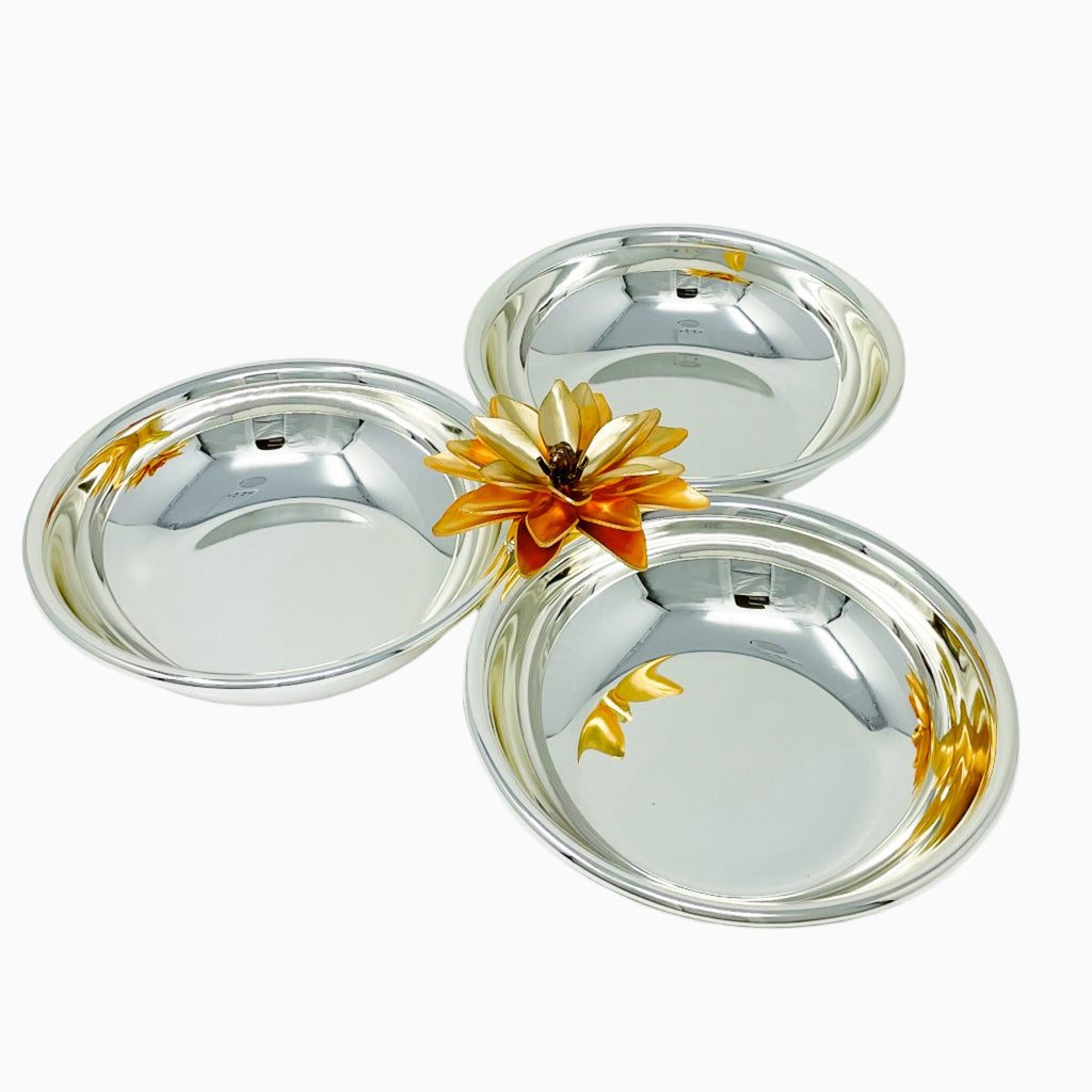 SILVER TONE THREE-SECTION SNACK BOWL