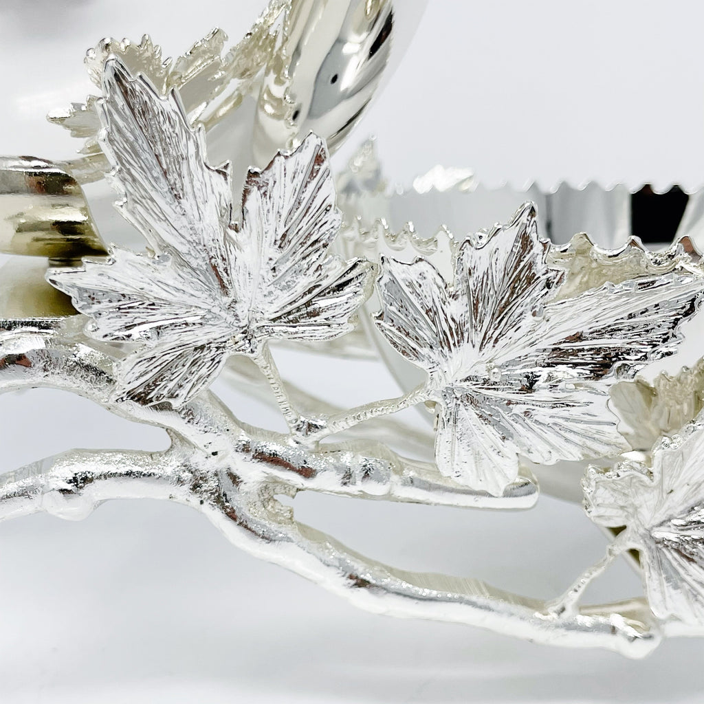 SILVER TWO-SECTION SNACK BOWL, LEAF COLLECTION
