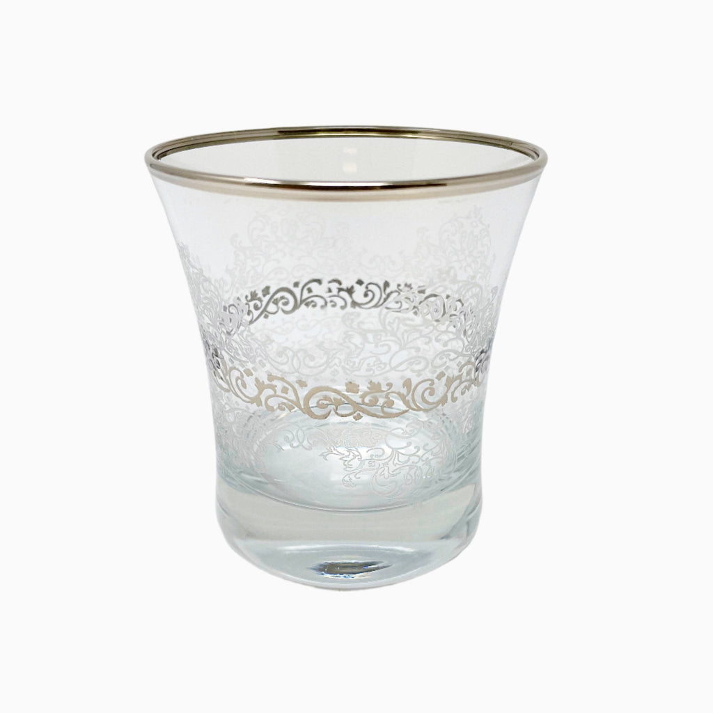 SIX-PIECE SILVER DECORATED DRINKING GLASS