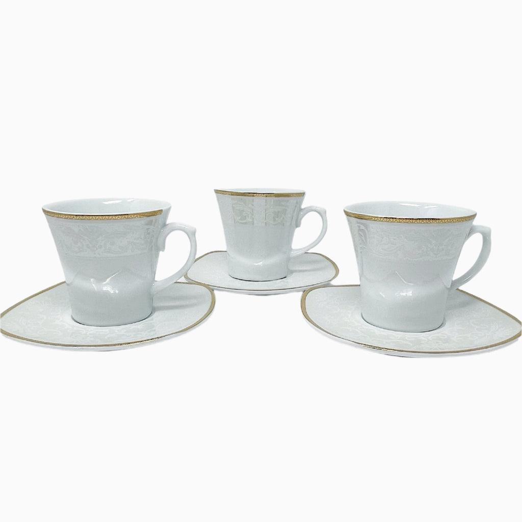 SIX PERSON WHITE AND BEIGE TEA SET