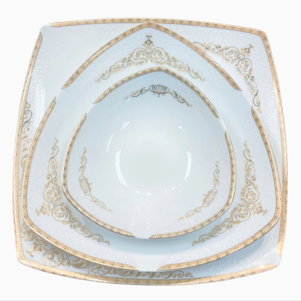 SIX PERSON WHITE AND GOLD DINNERWARE SET