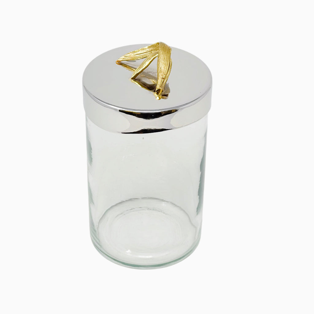 SMALL GLASS JAR WITH LEAF