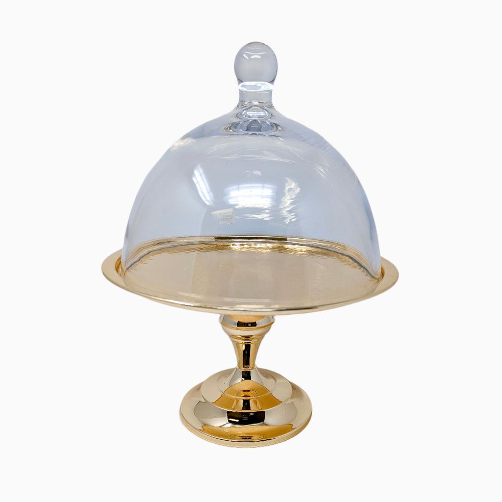 SMALL GOLD CAKE STAND WITH CLEAR GLASS
