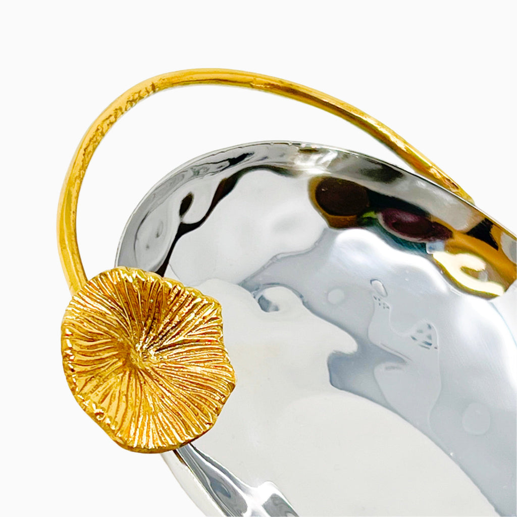 SMALL SILVER SERVING DISH WITH MUSHROOM HANDLE