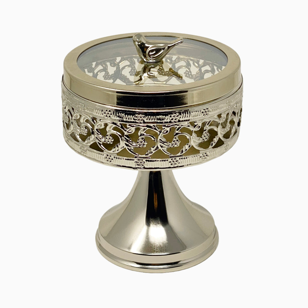 SMALL SILVER SNACK BOWL ON FOOT WITH LID
