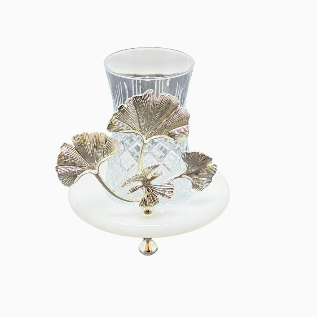 TEA GLASS WITH MARBLE SAUCER WITH SILVER HANDLE
