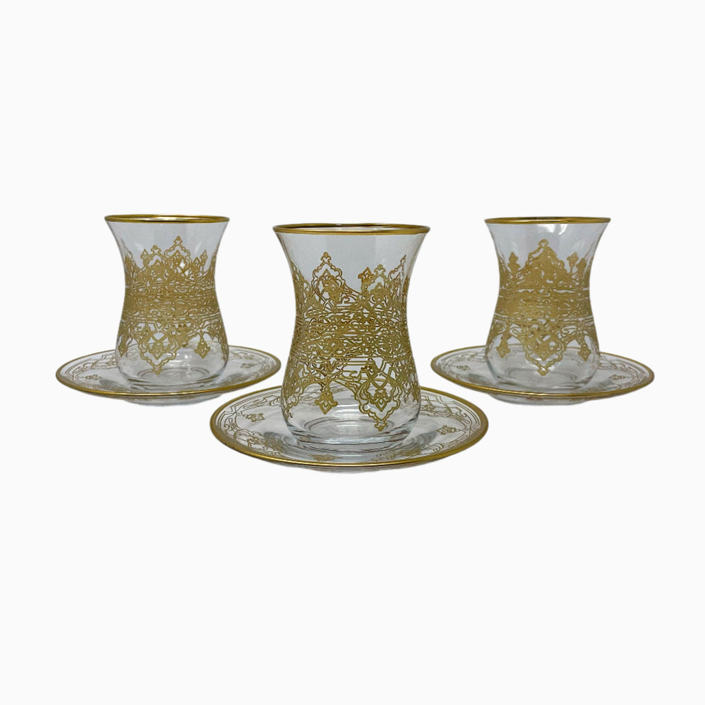 TWELVE PIECE GOLDEN TONE TEA CUP SET