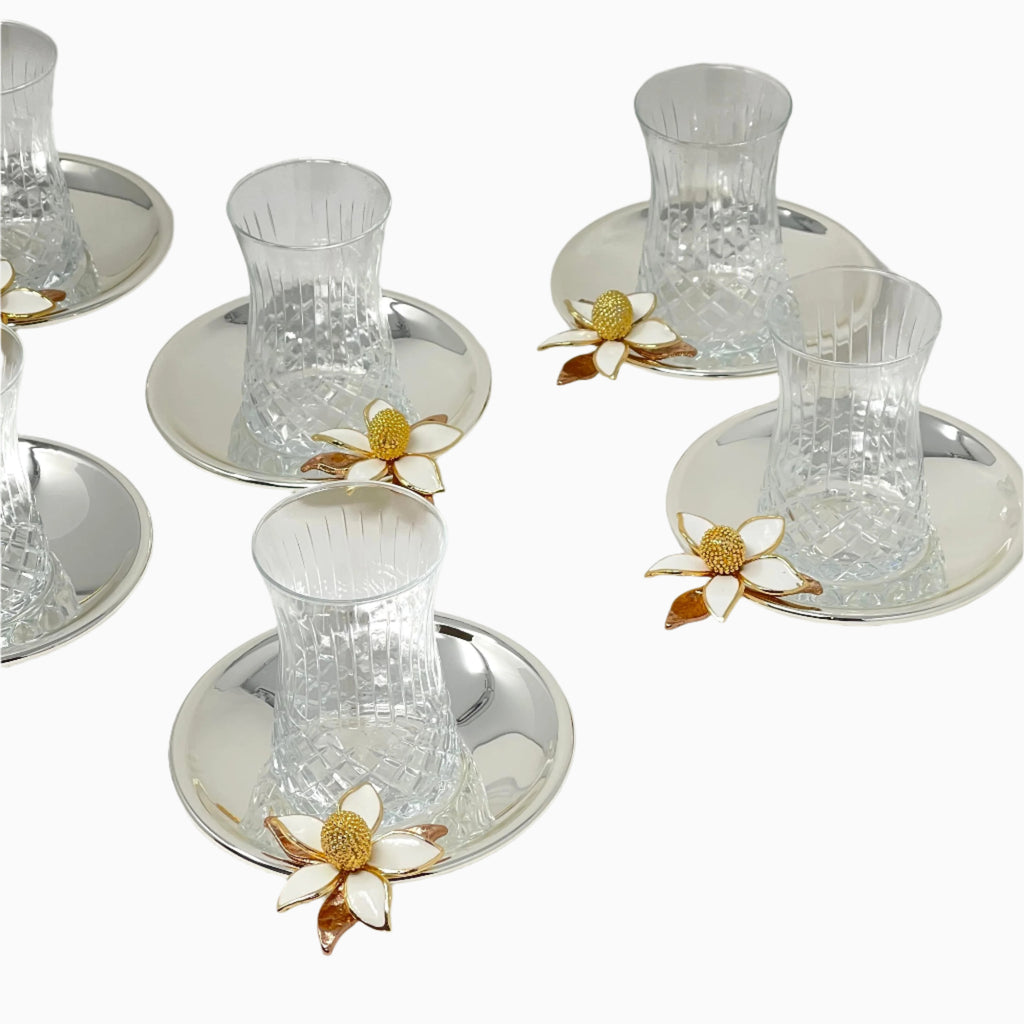 WHITE FLOWER TEA SET FOR 6-PERSON