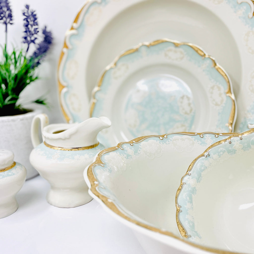 WHITE & GOLD MARTA BLUE DINNERWARE SET FOR 6-PERSON