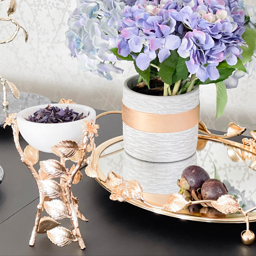 WHITE MARBLE SNACK BOWL ON GOLDEN BRASS AND STEEL STAND,SPRING LEAF