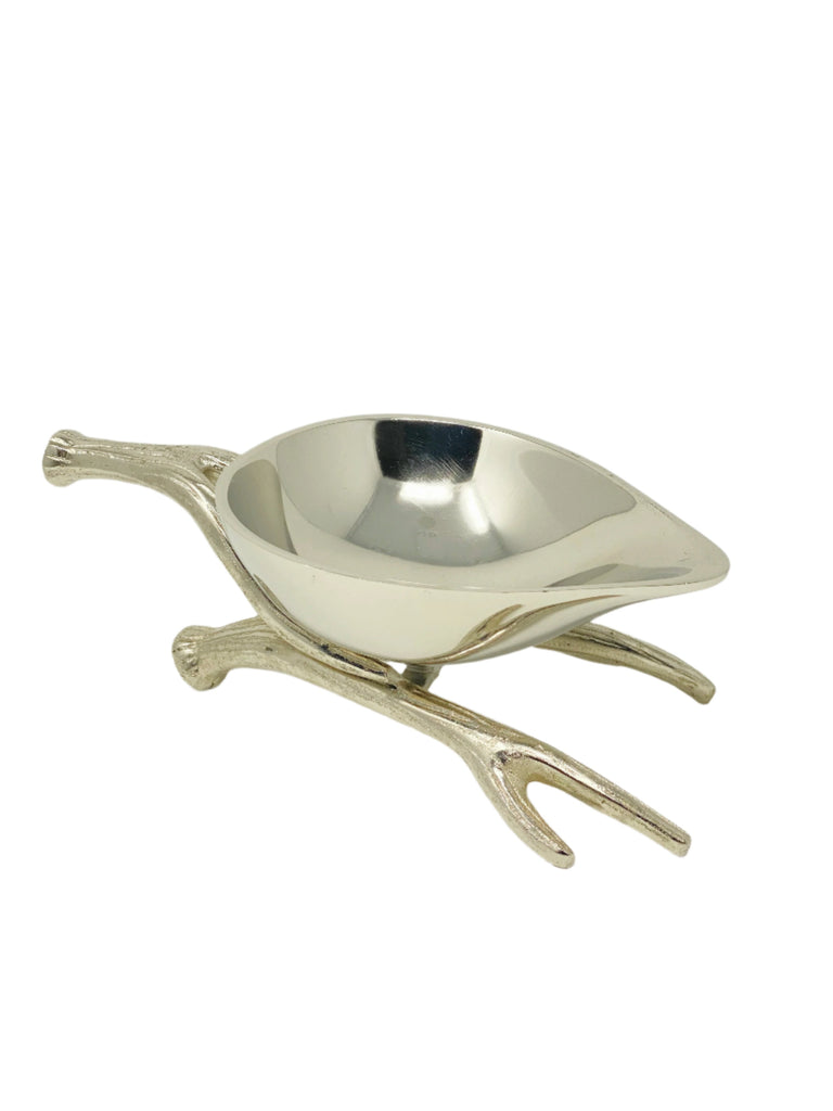 Silver Snack Bowl on Antler Stand from Deer Collection – Elegant Serveware and Home Decor